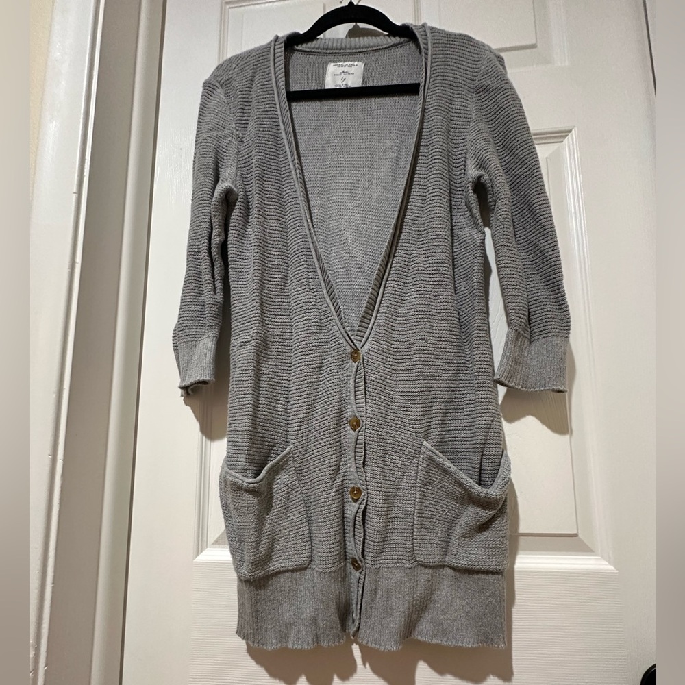 American Eagle Outfitters Gray Cardigan Sweater Long Shawl Collar